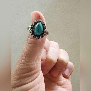 Turquoise Silver Ring Teardrop Shape Adjustable